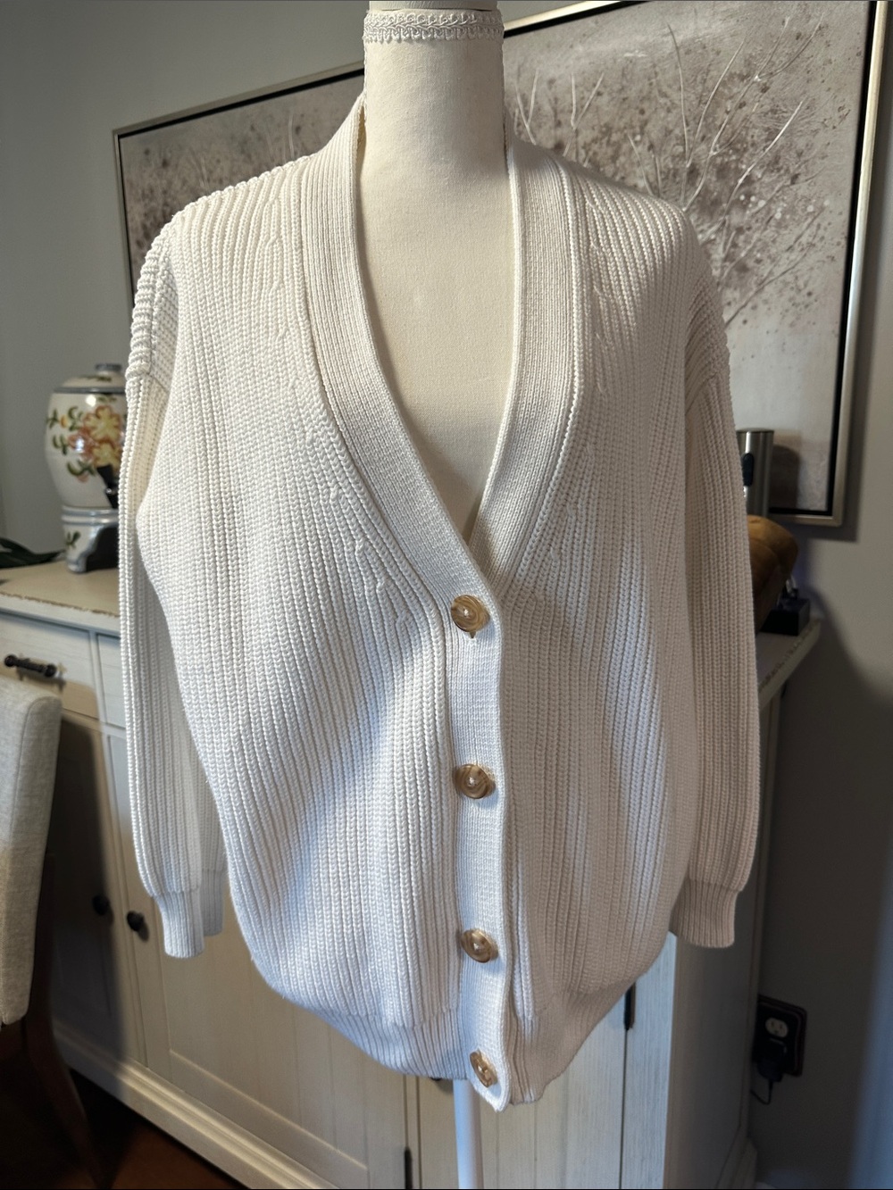 Quince Cream Ribbed Button-Front Cardigan